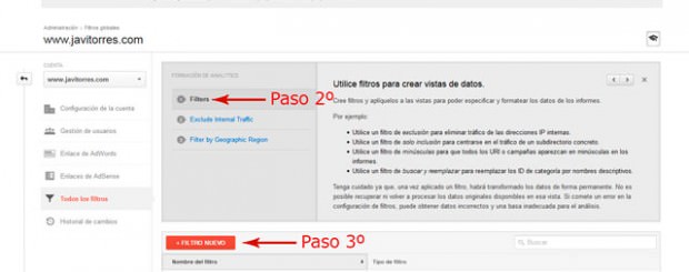 Filtro Google Analytics para no incluir ip