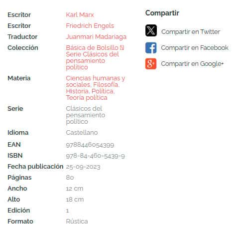 Ficha con los datos del libro